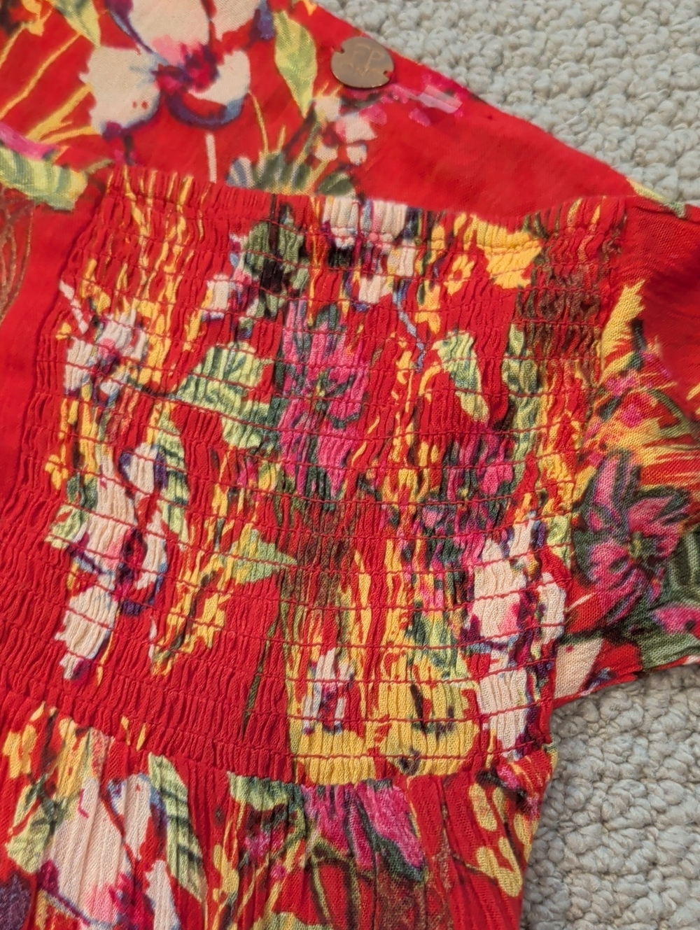 Free People FP One Aloha printed wide-leg Flowy pants Red Tropical Floral L - Picture 11 of 11